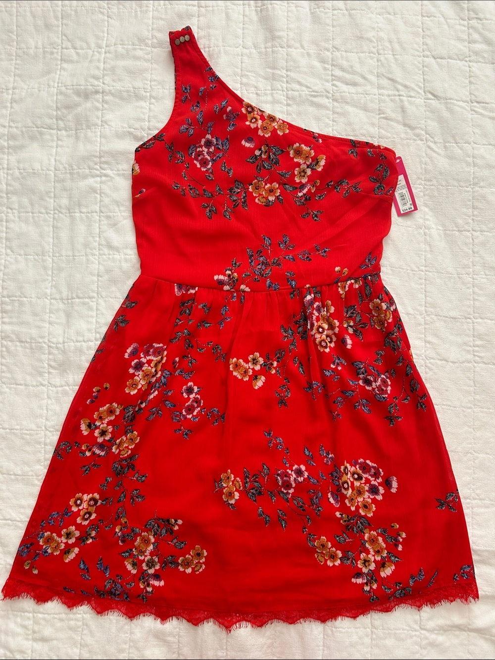 Xhilaration Red One-Shoulder Floral Dress